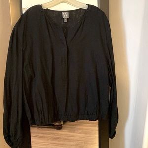 Black linen blend blouse